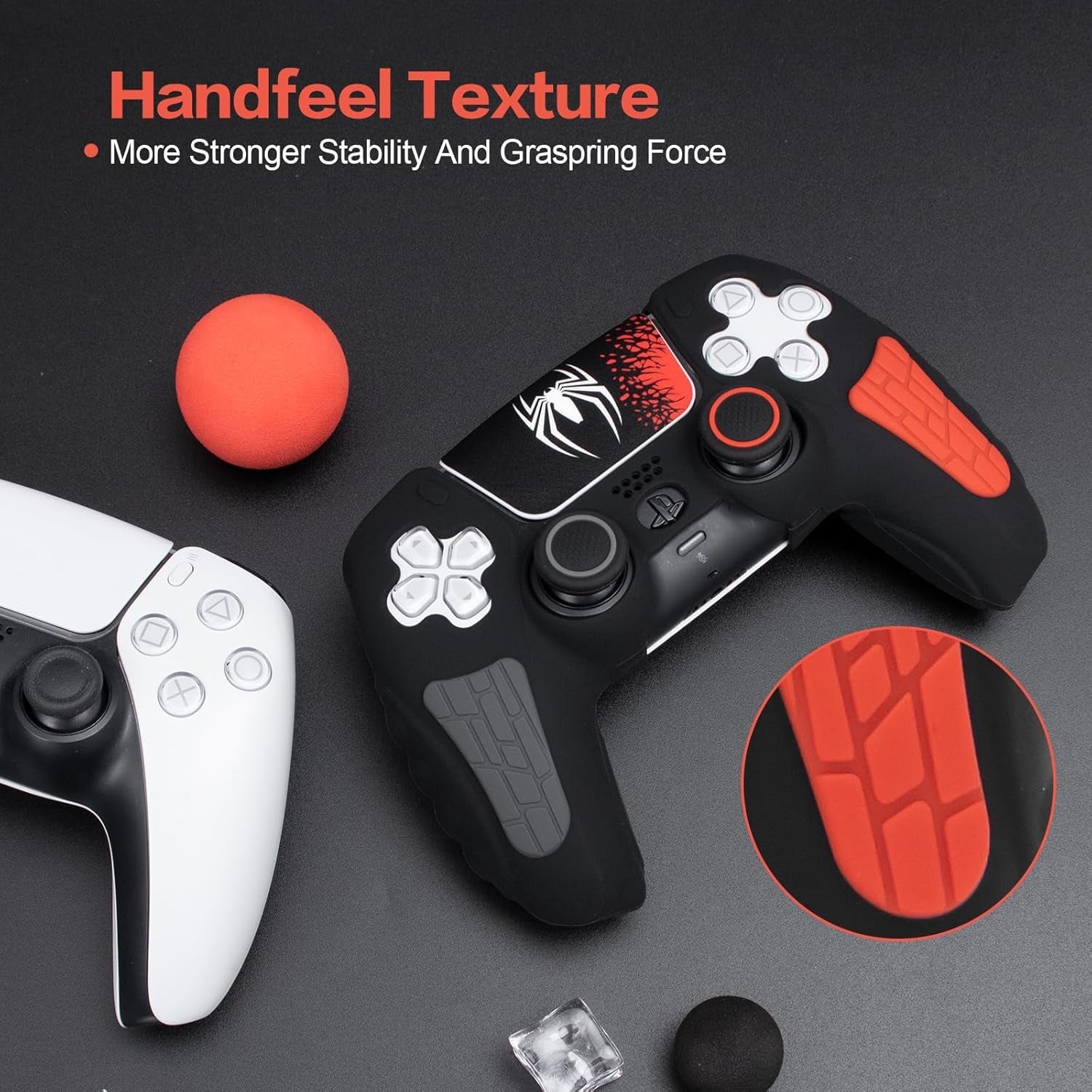 Playstation 5 Controller Cover Case, Anti-Slip Silicone Cover Skin Compatible with PS5 Dual Sense Controller with Thumb Grip Caps, Joystick Protectors and Cover Wrap Sticker - Black