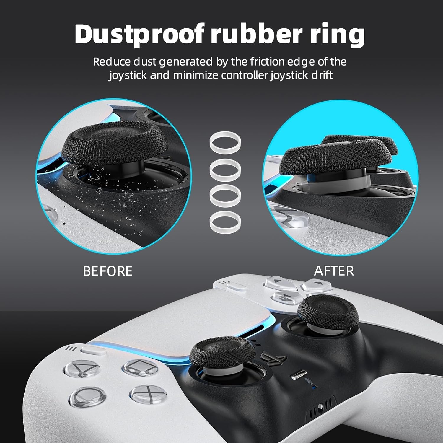 Playstation 5 Controller Cover Case, Anti-Slip Silicone Cover Skin Compatible with PS5 Dual Sense Controller with Thumb Grip Caps, Joystick Protectors and Cover Wrap Sticker - Black