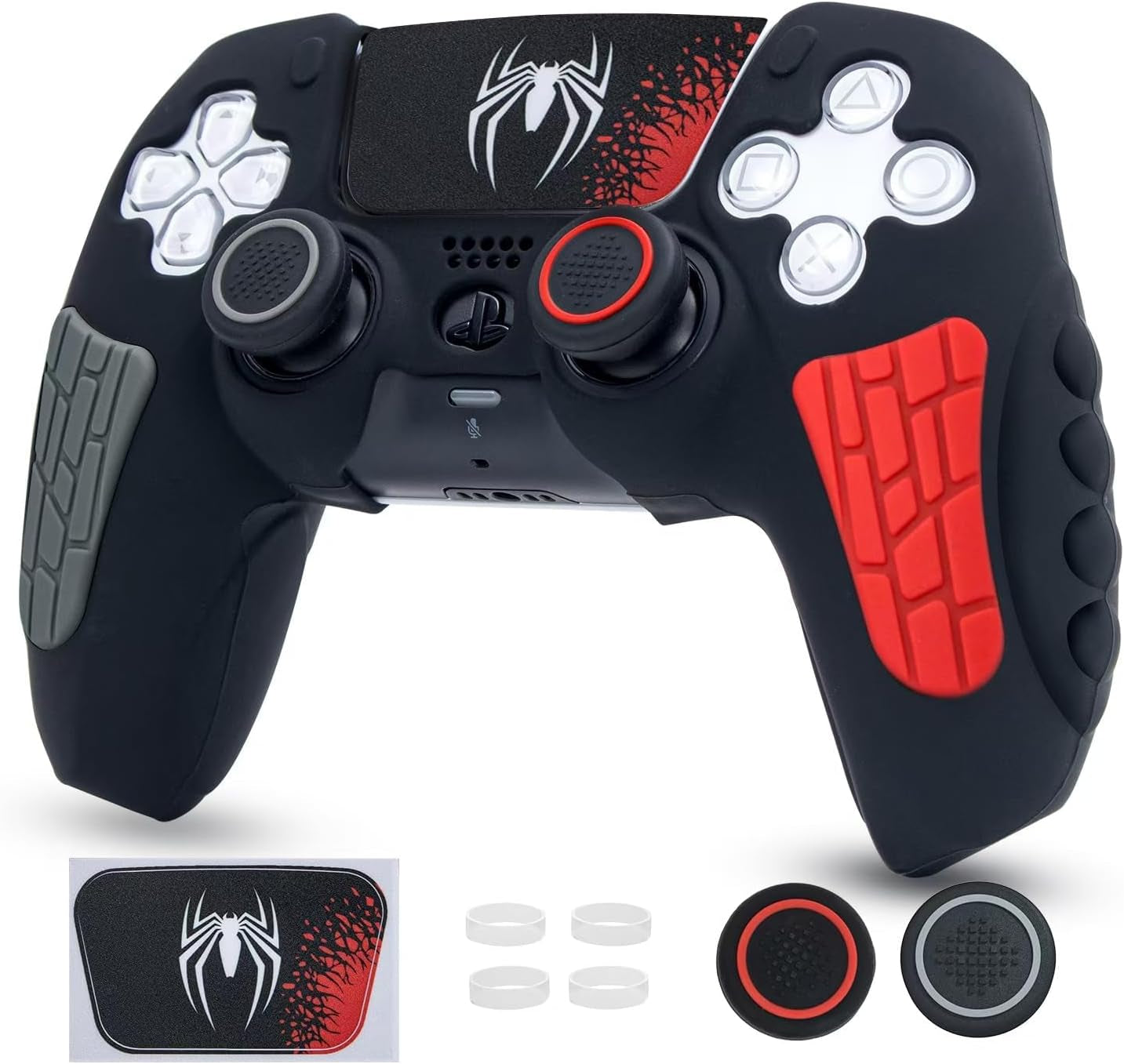 Playstation 5 Controller Cover Case, Anti-Slip Silicone Cover Skin Compatible with PS5 Dual Sense Controller with Thumb Grip Caps, Joystick Protectors and Cover Wrap Sticker - Black