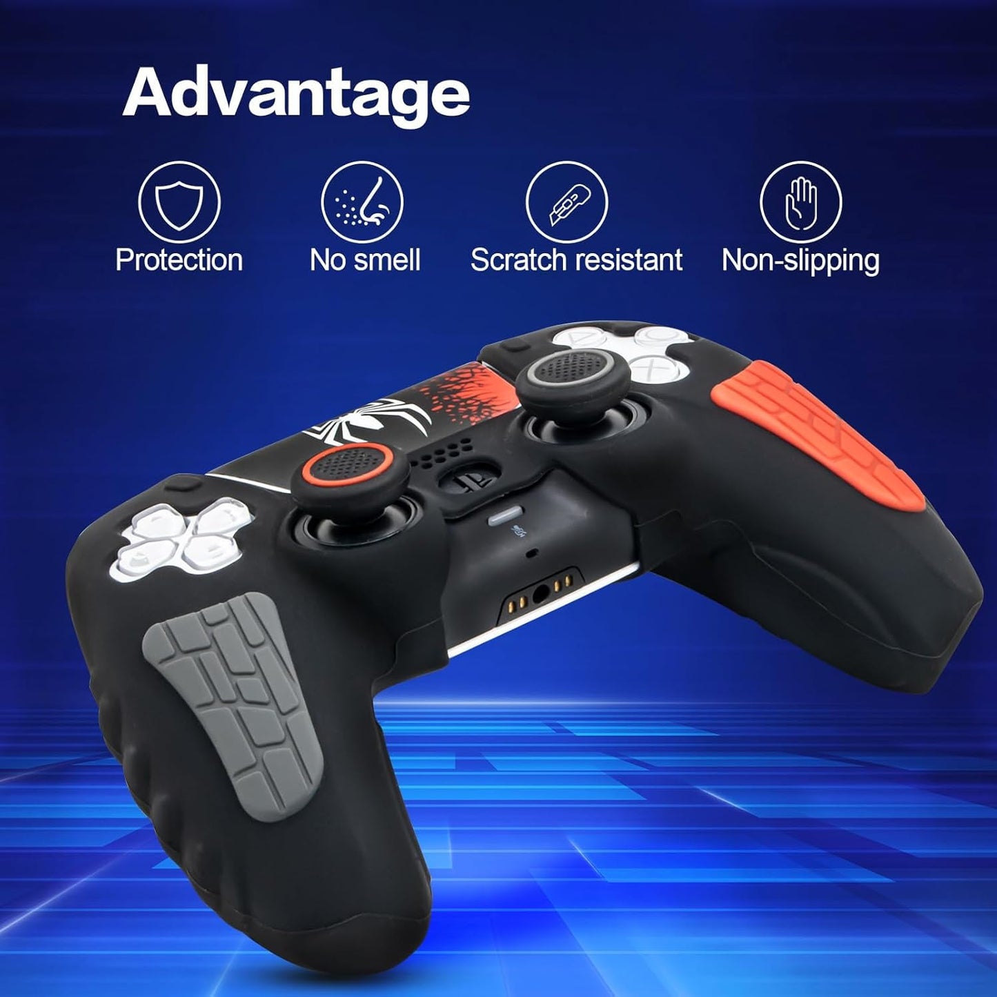 Playstation 5 Controller Cover Case, Anti-Slip Silicone Cover Skin Compatible with PS5 Dual Sense Controller with Thumb Grip Caps, Joystick Protectors and Cover Wrap Sticker - Black