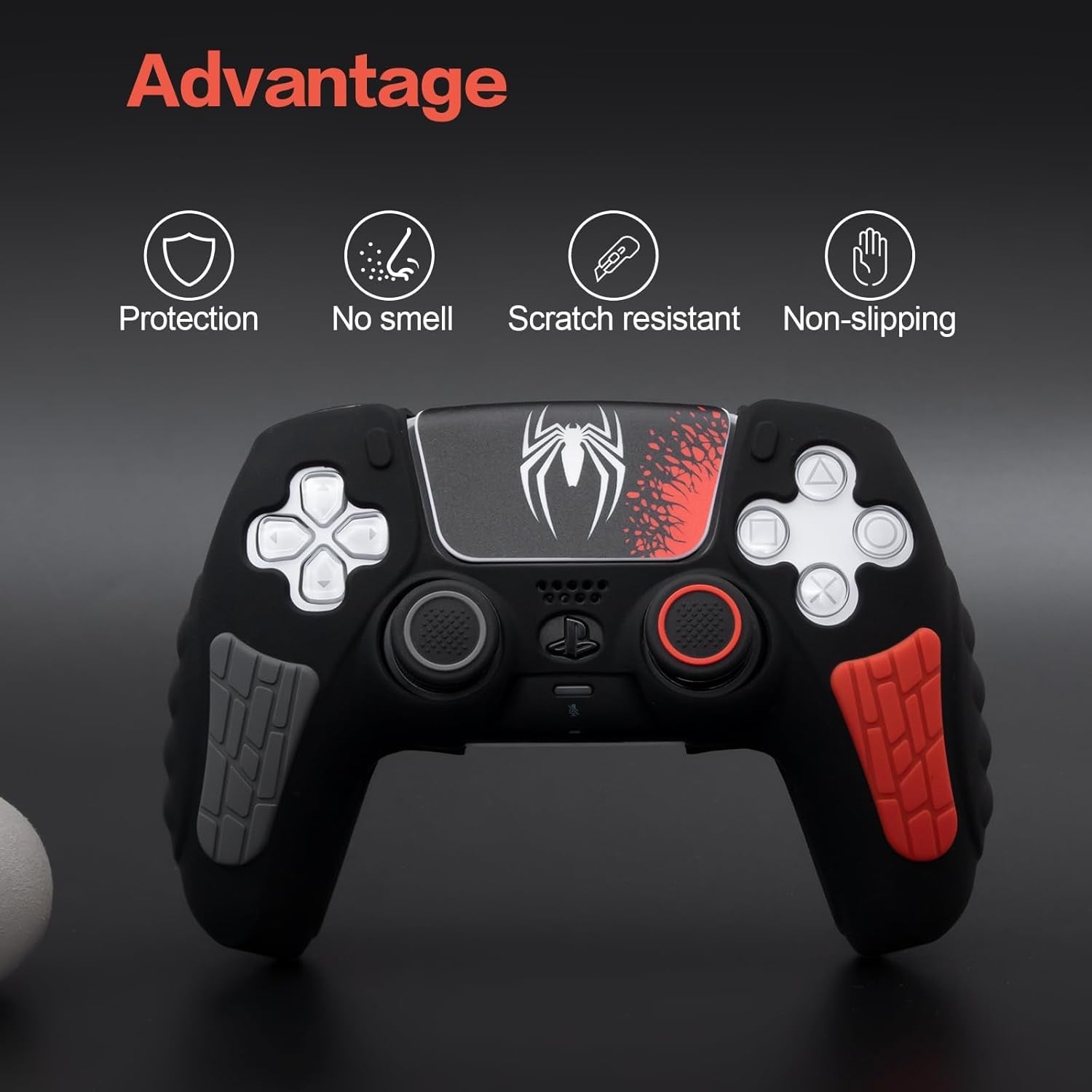 Playstation 5 Controller Cover Case, Anti-Slip Silicone Cover Skin Compatible with PS5 Dual Sense Controller with Thumb Grip Caps, Joystick Protectors and Cover Wrap Sticker - Black