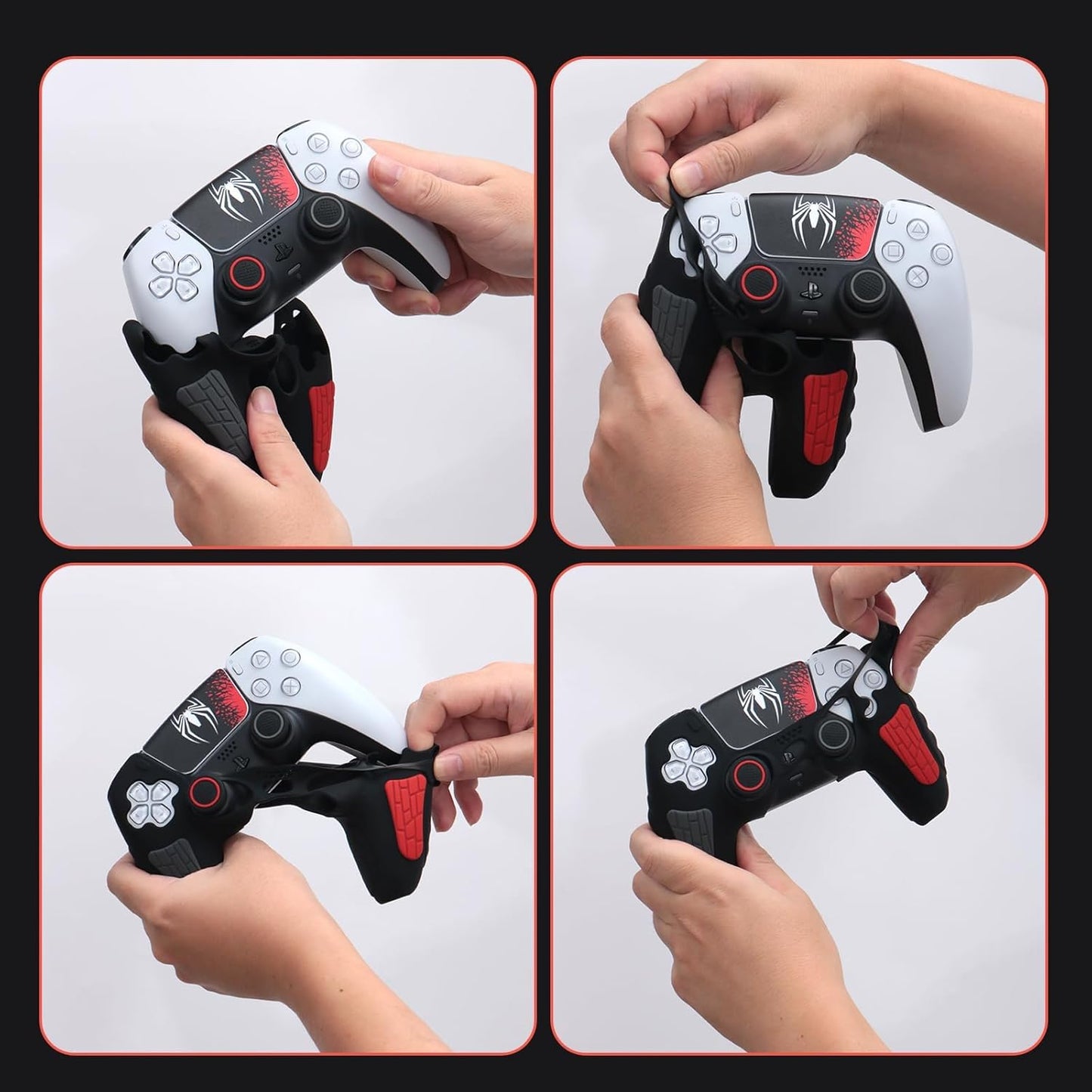 Playstation 5 Controller Cover Case, Anti-Slip Silicone Cover Skin Compatible with PS5 Dual Sense Controller with Thumb Grip Caps, Joystick Protectors and Cover Wrap Sticker - Black