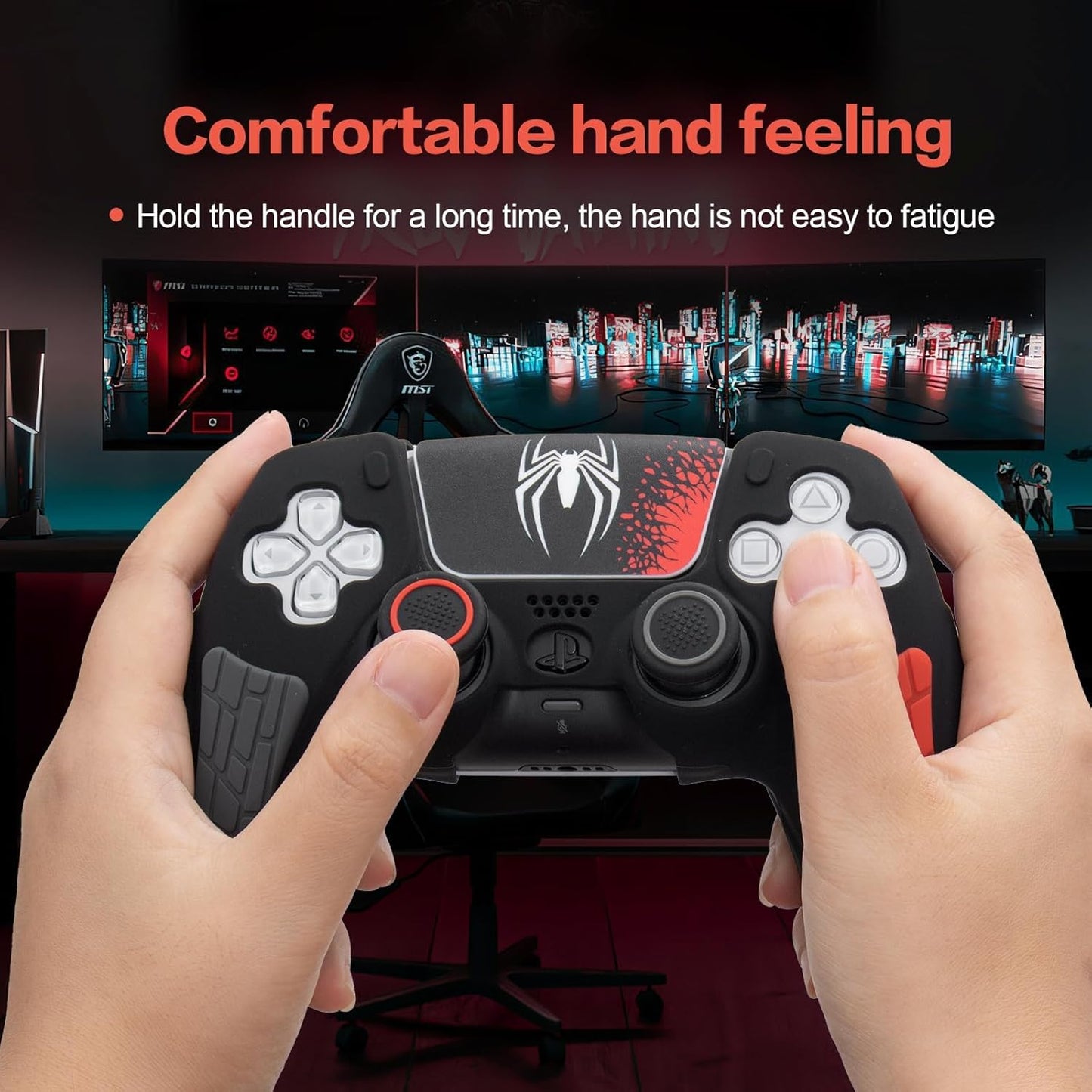 Playstation 5 Controller Cover Case, Anti-Slip Silicone Cover Skin Compatible with PS5 Dual Sense Controller with Thumb Grip Caps, Joystick Protectors and Cover Wrap Sticker - Black