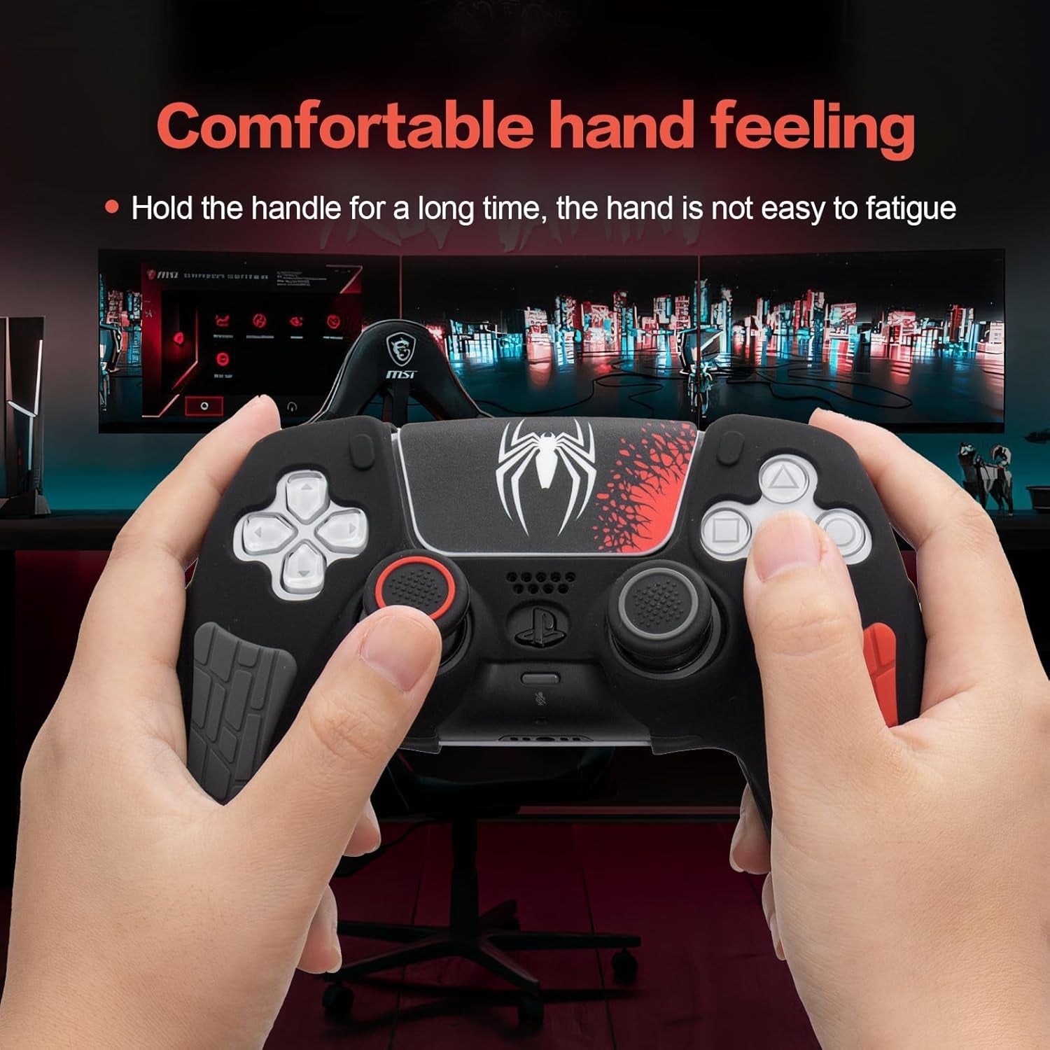 Playstation 5 Controller Cover Case, Anti-Slip Silicone Cover Skin Compatible with PS5 Dual Sense Controller with Thumb Grip Caps, Joystick Protectors and Cover Wrap Sticker - Black