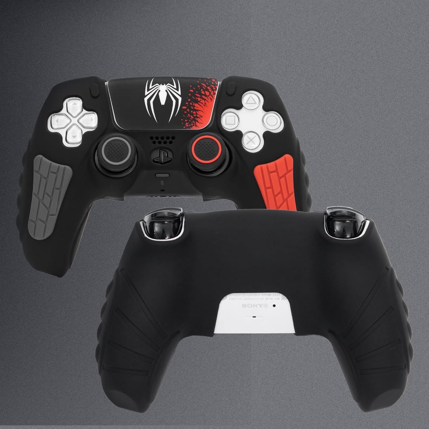 Playstation 5 Controller Cover Case, Anti-Slip Silicone Cover Skin Compatible with PS5 Dual Sense Controller with Thumb Grip Caps, Joystick Protectors and Cover Wrap Sticker - Black